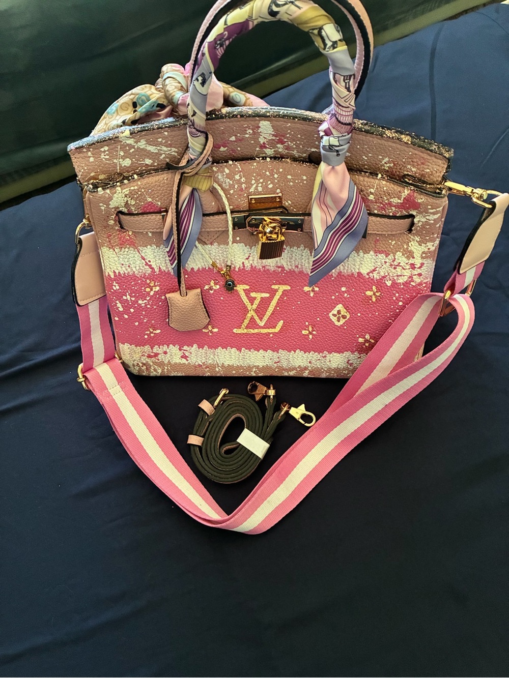 Anca Barbu Pink hand painted leather Satchel with two straps
